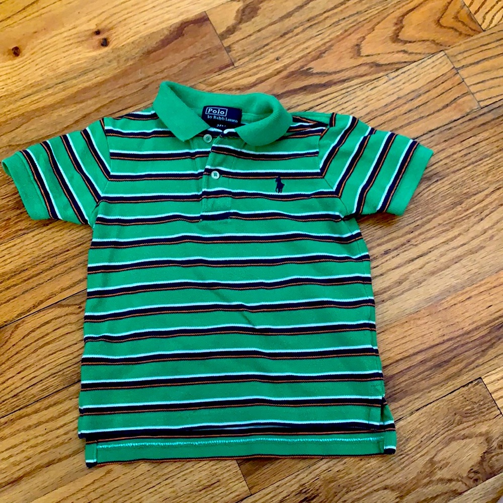 POLO by Ralph Lauren green, blue, white, and orange striped Polo.
